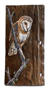 Barn Owl on Limb Rusted Metal Panel 9.5" x 19"