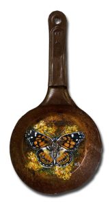 American Painted Lady Butterfly on Small Rusted Fry Pan - 6" x 11.5"